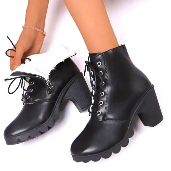 Fleeced lined platform boots, sz 8 - Picture 2 of 5